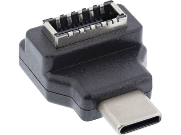 InLine 33446L, USB Typ-C, Hankontakt, Svart, Hankontakt, Hankontakt, Vinklad