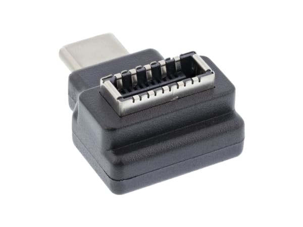 InLine 33446L, USB Typ-C, Hankontakt, Svart, Hankontakt, Hankontakt, Vinklad