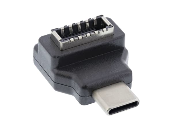 InLine 33446L, USB Typ-C, Hankontakt, Svart, Hankontakt, Hankontakt, Vinklad