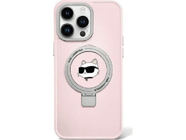 Karl Lagerfeld KLHMP15LHMRSCHP iPhone 15 Pro 6.1" różowy/pink kovakotelo Ring Stand Choupette Head MagSafe