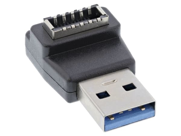 InLine 33446M, USB 3.2 Gen 2 (3.1 Gen 2), Honkontakt, Svart, Honkontakt, Hankontakt, Vinklad Svart