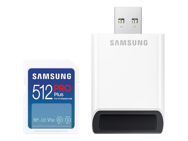 Samsung PRO Plus MB-SD512SB - Flashminnekort - 512 GB - Video Class V30 / UHS-I U3 / Class10 - SDXC UHS-I - hvit