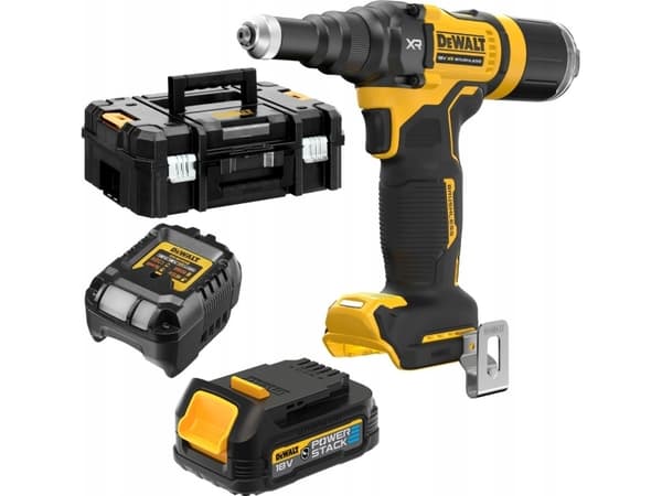 Akkukäyttöinen, harjaton niittikone sokkonauloille 2,4-4,8 mm, 18 V Li-Ion 1x1,7 Ah GFN POWERSTACK DeWalt [DCF403E1GT-QW] matkalaukku