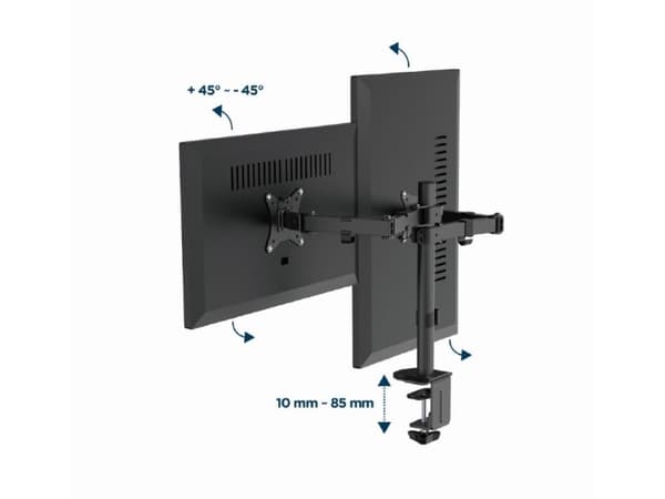 Gembird MA-D2-03 - Monteringssett (dual arm monitor mount) - justerbar - for 2 LCD-skjermer - stål, plastikk - svart - skjermstørrelse: 17"-32" - skr