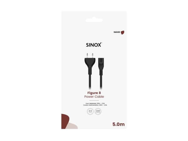 Sinox 8-tals strømkabel. 5m. Sort