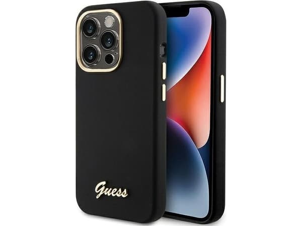 Dėklas GUESS GUHCP15XSMBSLK IPHONE 15 PRO MAX 6.7" Juodas/Juodas HARDCASE SILIKONE SCRIPT METALLLOGO OG FLAMME