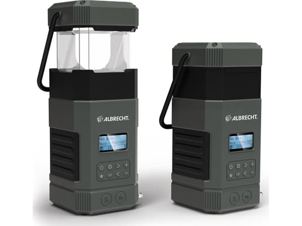 Albrecht DR 114 DAB, Akulla toimiva retkilyhty, Musta, 80 lm, USB C, Akku, USB