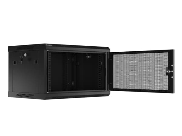 19" 6U 600X450 SEINÄKIINNITTEINEN TELINEASENNUSKAAPPI MUSTA REI'ITETTY OVI LANBERG (FLAT PACK)