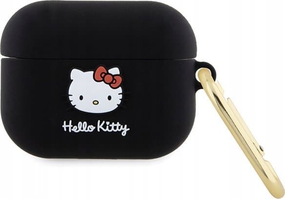 Apple AirPods Pro 1 Hello Kitty Silikoni 3D Kitty Head (HKAP3DKHSK) kuulokekotelo musta