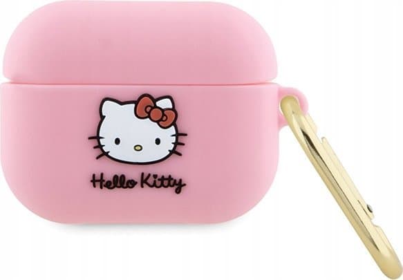 Apple AirPods Pro 1 Hello Kitty Silicone 3D Kitty Head (HKAP3DKHSP) kuulokekotelo vaaleanpunainen