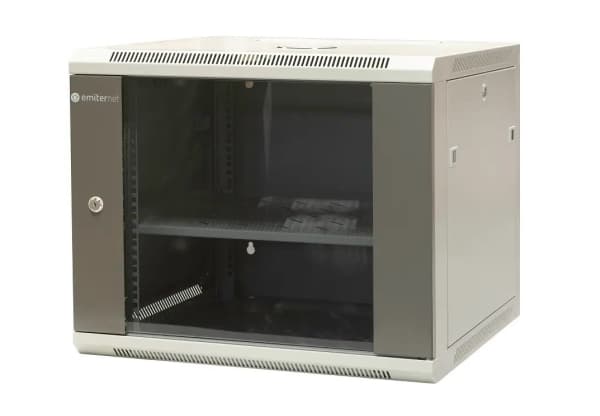 EMITERNET 19'' 9U enkelt vegghengeskap, metallplate/glassdør, 600×600×500mm B/D/H/H. EM/AP6609