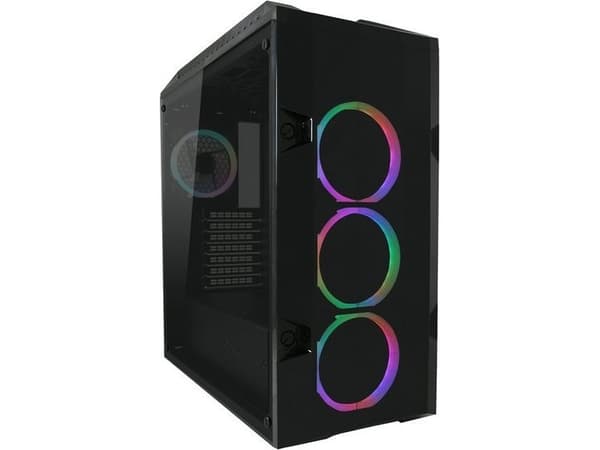 LC Power Gaming 998B Rambot - Torni - ATX - ikkunallinen sivupaneeli (karkaistu lasi) - ei virtalähdettä - musta, läpinäkyvä - USB/ääni