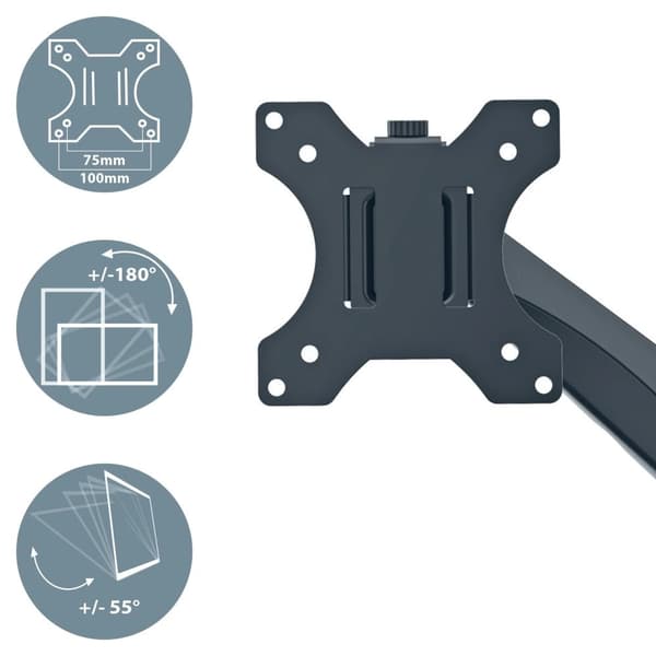 Leitz Ergo - Monteringssats (spring-assisted single arm) - för LCD-display - space saving - metall - mörkgrå - skärmstorlek: 17"-32"