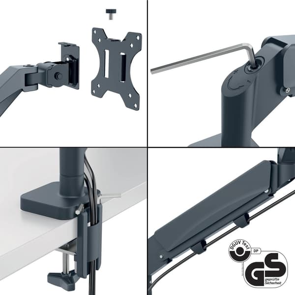 Leitz Ergo - Monteringssats (spring-assisted single arm) - för LCD-display - space saving - metall - mörkgrå - skärmstorlek: 17"-32"