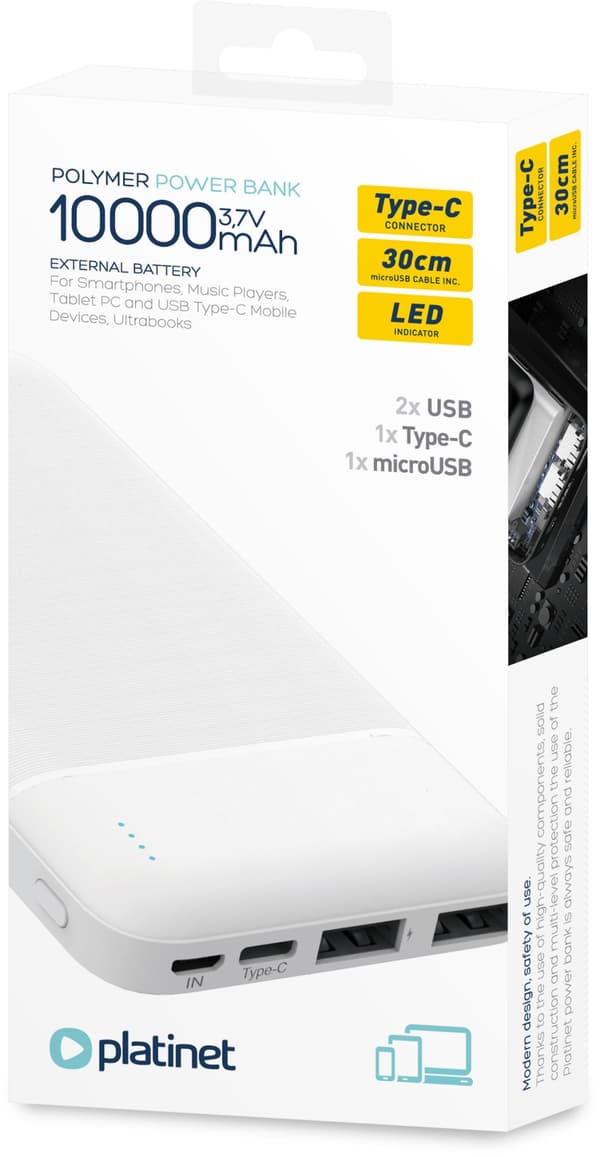 Platinet power bank 10000mAh PMPB10W705, white