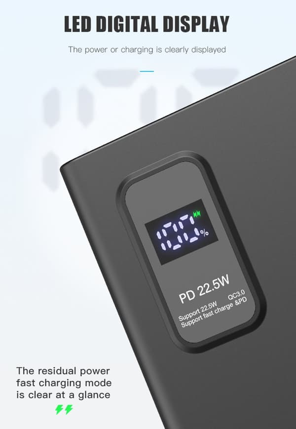 Platinet power bank 10000mAh PD QC LED, white