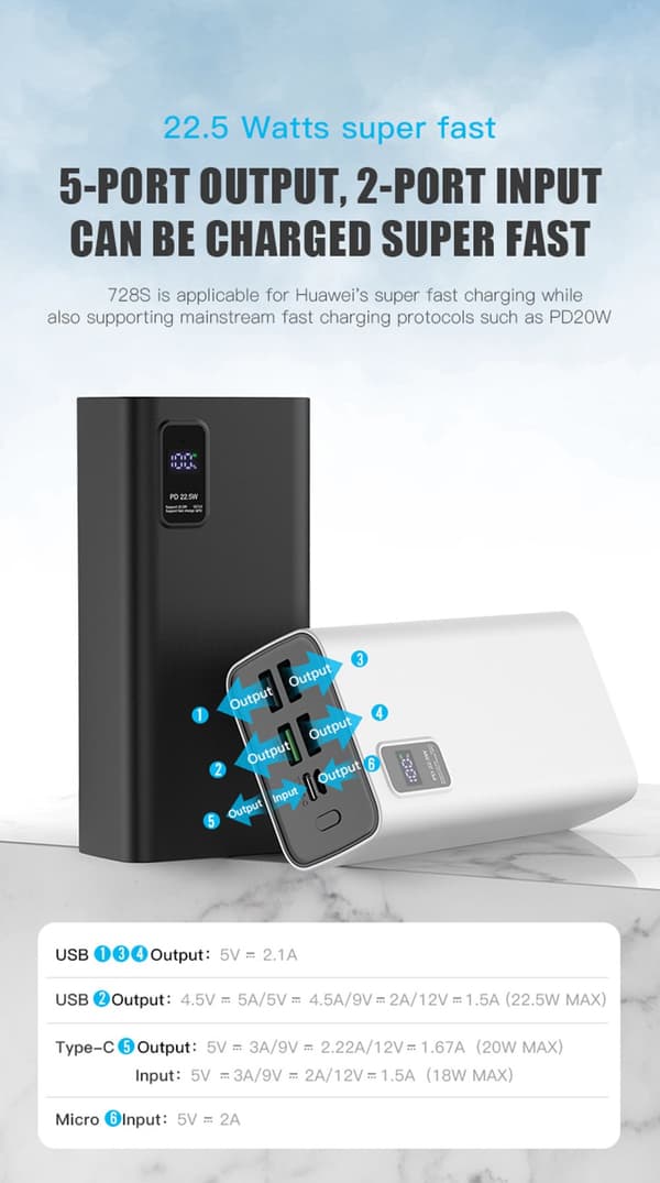 Platinet power bank 30000mAh PD QC LED, black