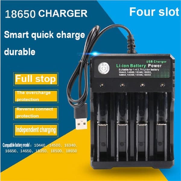 USB Baterijų Įkroviklis BMAX 3.7V, 4 Lizdų 18650