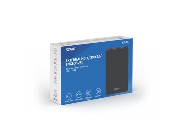 Savio AK-65, HDD/SSD-kabinett, 2.5", SATA, Serial ATA II, Serial ATA III, USB-tilkobling, Sort