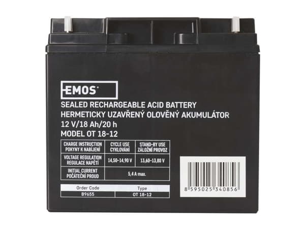 Emos 1201000900, Oppladbart batteri, Forseglet blysyre (VRLA), 12 V, 1 stykker, 18000 mAh, 5 år