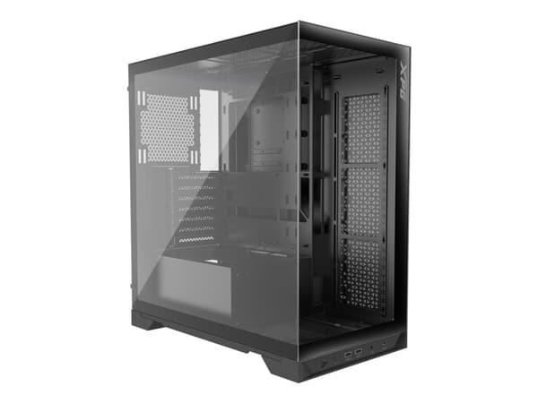 XPG Invader X - Mid tower - ATX - genomskinlig sidopanel (härdat glas) - ingen strömförsörjning - svart - USB/ljud Svart