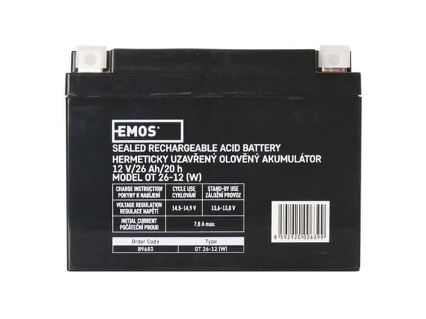 Emos 1201003600, Oppladbart batteri, Forseglet blysyre (VRLA), 12 V, 1 stykker, 26000 mAh, 5 år