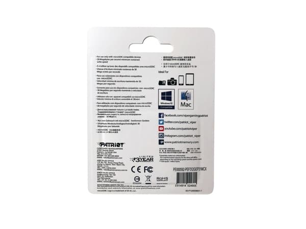 Patriot EP Series - Flashminnekort (microSDXC til SD-adapter inkludert) - 1 TB - A1 / Video Class V30 / UHS-I U3 / Class10 - microSDXC UHS-I