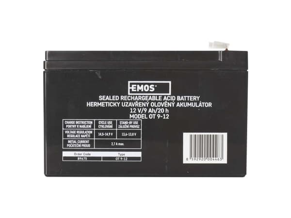 Emos 1201002900, Oppladbart batteri, Forseglet blysyre (VRLA), 12 V, 1 stykker, 9000 mAh, 5 år