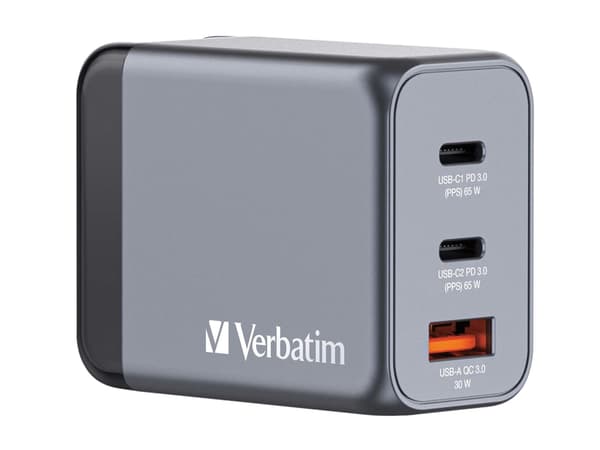 Verbatim - Strømadapter - GaN - AC 100-240 V - 65 watt - utgangskontakter: 3