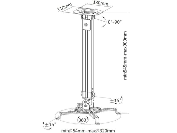 Techly ICA-PM 18M, Tak, 13,5 kg, Sølv, 545 - 900 mm, -15 - 15°, 360°
