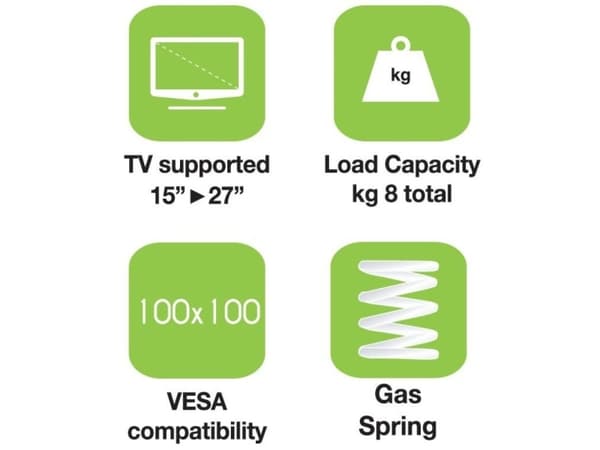 Techly ICA-LCD 111-BK, kiinnitin, 8 kg, 38,1 cm (15"), 68,6 cm (27"), 100 x 100 mm, musta