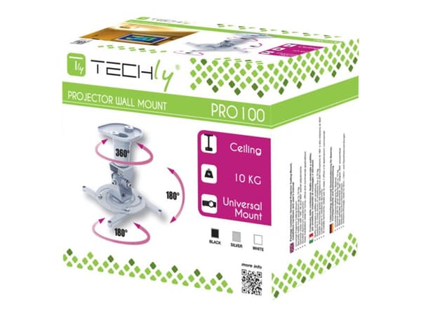 TECHly - Brakett - for projektor - aluminium - hvit - takmonterbar