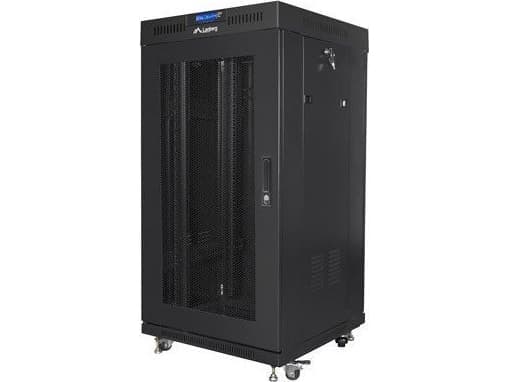 Lanberg FF01 series - Rack skåp - 600 x 600, platt paket, med nätdörr, V2 - med 2 kylfläktar, termostat, LCD-skärm - fristående, golvstående - svart,