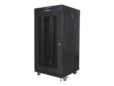 Lanberg FF01 series - Rack skåp - 600 x 600, platt paket, med nätdörr, V2 - med 2 kylfläktar, termostat, LCD-skärm - fristående, golvstående - svart,
