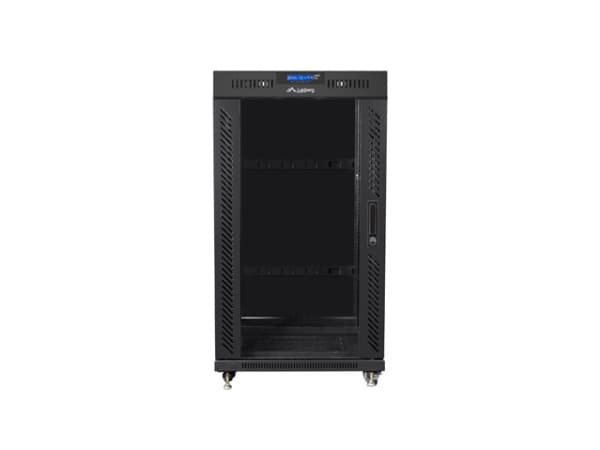 Lanberg FF01 series - Rack skåp - 600 x 800, platt paket, med glasdörr, LCD - med LCD-skärm, termostat, 4 kylfläktar - fristående - svart, RAL 9004 -