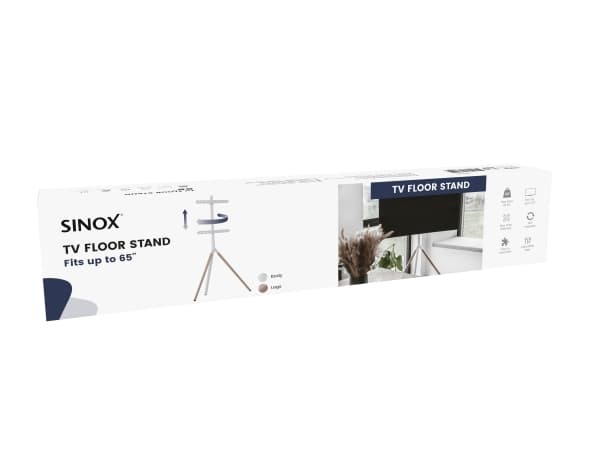 Sinox Tripod TV-golvstativ med vridbar topp. 45"-65". Ljust trä/vit