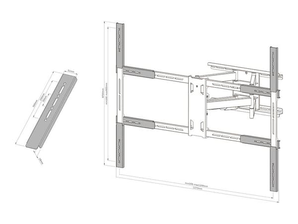 Neomounts AWLS-950BL1 - Monteringskomponent (8 x VESA-utvidelser) - full bevegelse - for LCD-skjerm - svart - skjermstørrelse: 55"-110" - VESA-bøylem