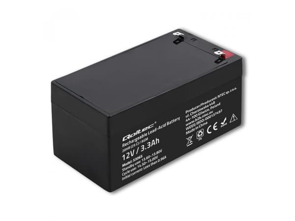 Qoltec - UPS-batteri - agm-batteri, 12 V, max. 49,5 A - 1 x batteri - Blysyra - 3,3 Ah