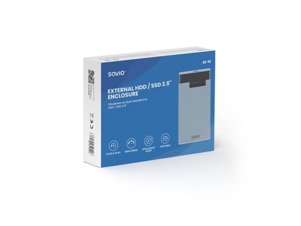 Savio AK-66, HDD/SSD-kabinett, 2.5", SATA, Serial ATA II, Serial ATA III, 5 Gbit/s, USB-tilkobling, Sort, Gjennomsiktig