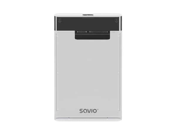 Savio AK-66, HDD/SSD-kabinett, 2.5", SATA, Serial ATA II, Serial ATA III, 5 Gbit/s, USB-tilkobling, Sort, Gjennomsiktig Sort, Gjennomsiktig