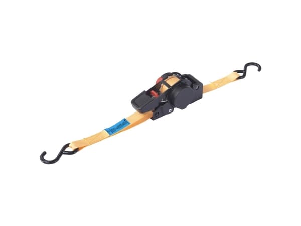 TOOLCRAFT TO-8689776 Itsestään kelautuva kiristyshihna Vetovoima LC-kiinnitys (yksittäinen / suora)=100 daN (L x S) 2 m x 18 mm Kiinnityslukko