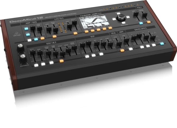 Behringer Deepmind 12D, Analog synthesizer, Choruseffekt, Försening, Flanger / Digital Signal Processing (DSP), Phaser, Reverb, Svart, LCD, AC