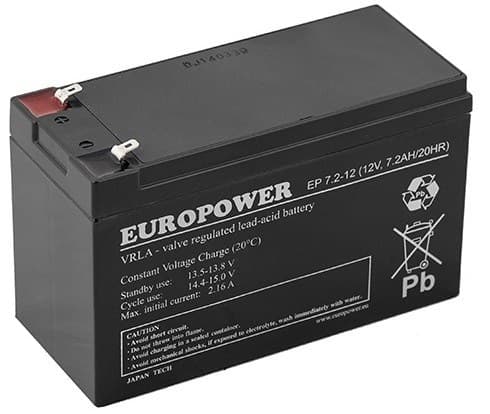 AGM-batteri EUROPOWER EP 7,2-12 12V 7,2AH Sort