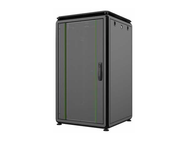 LOGON RDL20U66BL, Itseseisova teline, 20U, 600 kg, Näppäinlukko, Säädettävät jalat, Tehostunut kaapelinhallinta