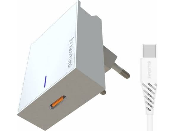 Mobillader Swissten USB-C 25W + kabel, hvit