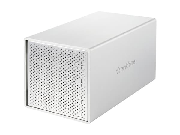 Renkforce RF-5587610 SATA harddiskkabinett Antall harddiskbrønner: 4 brønner 2,5 tommer, 3,5 tommer inkludert 80 mm vifte Aluminiumshus USB 3.2 Gen 1