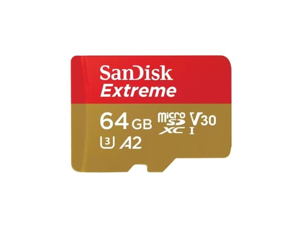 SanDisk Extreme - Flashminnekort (microSDXC til SD-adapter inkludert) - 64 GB - A2 / Video Class V30 / UHS-I U3 / Class10 - microSDXC UHS-I