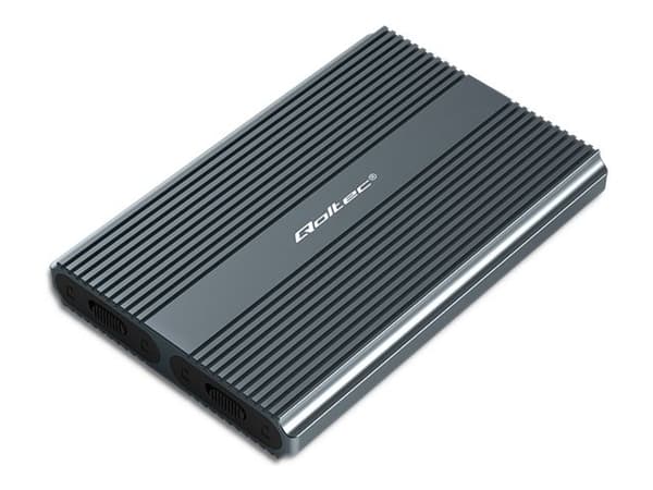 Qoltec - Förvaringslåda - SSD, SATA, dual 2 x 2TB - M.2 - M.2 NVMe Card / PCIe (NVMe) - USB-C 3.1 (Gen 2) - grå