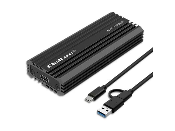 Qoltec NV2270 - Förvaringslåda - SSD, SATA, 2TB - M.2 - M.2 NVMe Card / PCIe (NVMe) - USB-C 3.1 (Gen 2) - svart