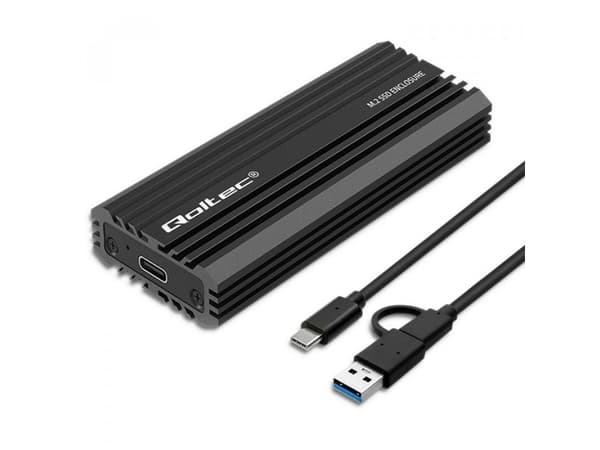 Qoltec NV2270 - Förvaringslåda - SSD, SATA, 2TB - M.2 - M.2 NVMe Card / PCIe (NVMe) - USB-C 3.1 (Gen 2) - svart